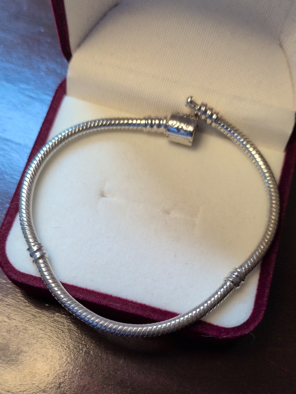 Pandora  Silver Snake Chain Charm Bracelet 7.5 Inches